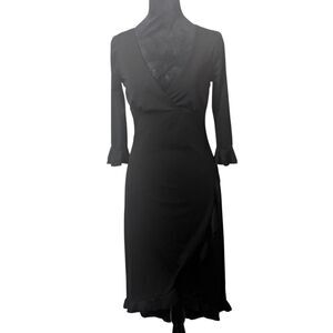 Vintage La Belle Black Ruffle Wrap Dress Long Sleeve Whimsigoth Goth Witchy M